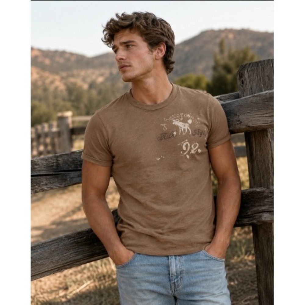 Abercrombie & Fitch Mens Heritage Tee Brown Graphic T-Shirt S Cotton 92 Moose